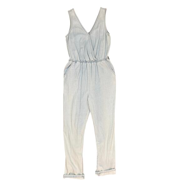 Vintage Style Light Wash Denim Jumpsuit Small Sleeveless V-Neck Casual Romper - Picture 2 of 9